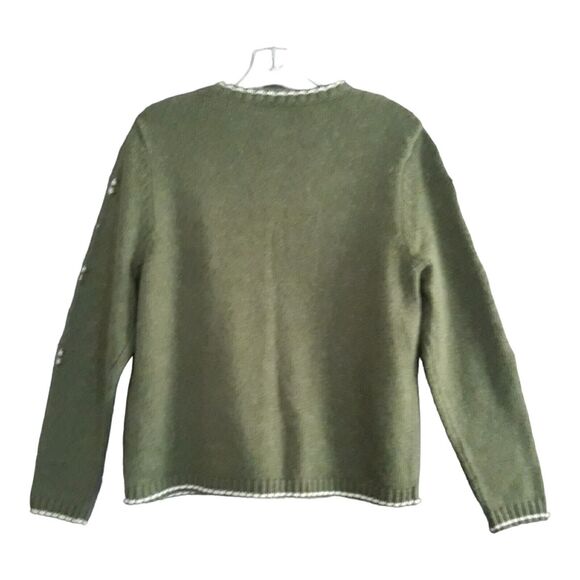Croft & Barrow Cardigan Sweater Women's PM Sage Green  Snowflake Winter Zipper - Picture 2 of 13